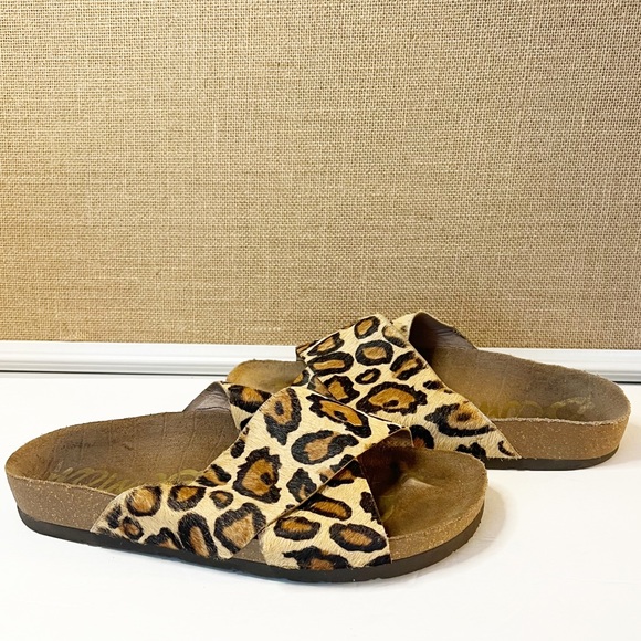 Sam Edelman | Shoes | Sam Edelman Adora Cross Strap Slide Sandals Nude  Leopard Print Size 8m | Poshmark